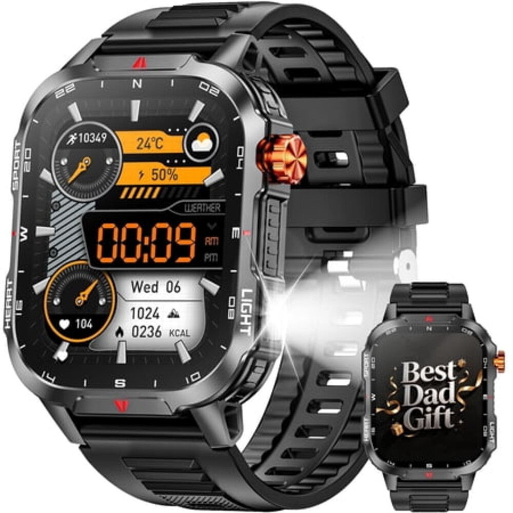 Haulvean Military Smart Watch for Men, 2.01-inch 1100mA Fitness Tracker Smartwatch, fits for Android and Iphone Devices IP68, with Answer/Make Calls/100+ Sport Modes (Black)
