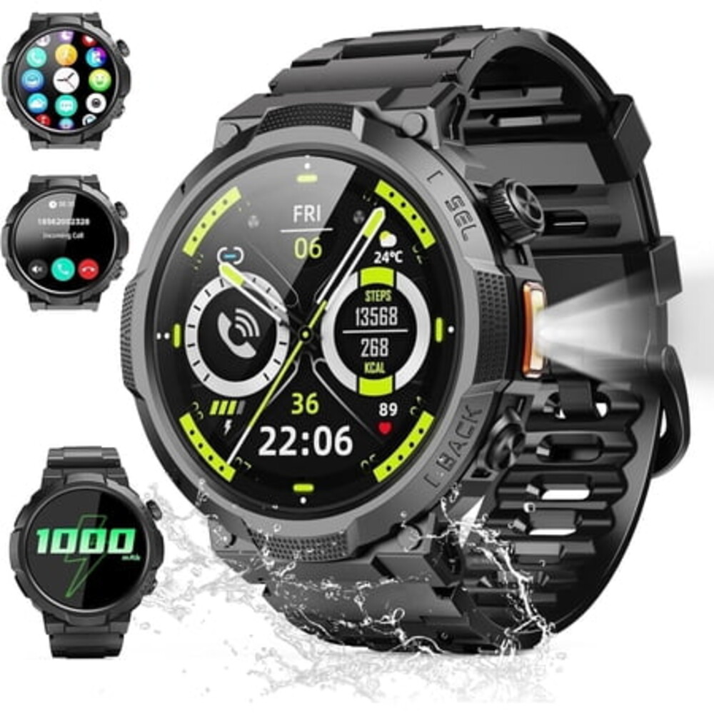 Smart Watches for Men (Answer/Make Call), 1.53" HD Military Smartwatch, 50+ Days Extra-Long Battery Life Fitness Tracker, Flashlight/110+Sports/Sleep Monitor/IP68 Waterproof Android iOS