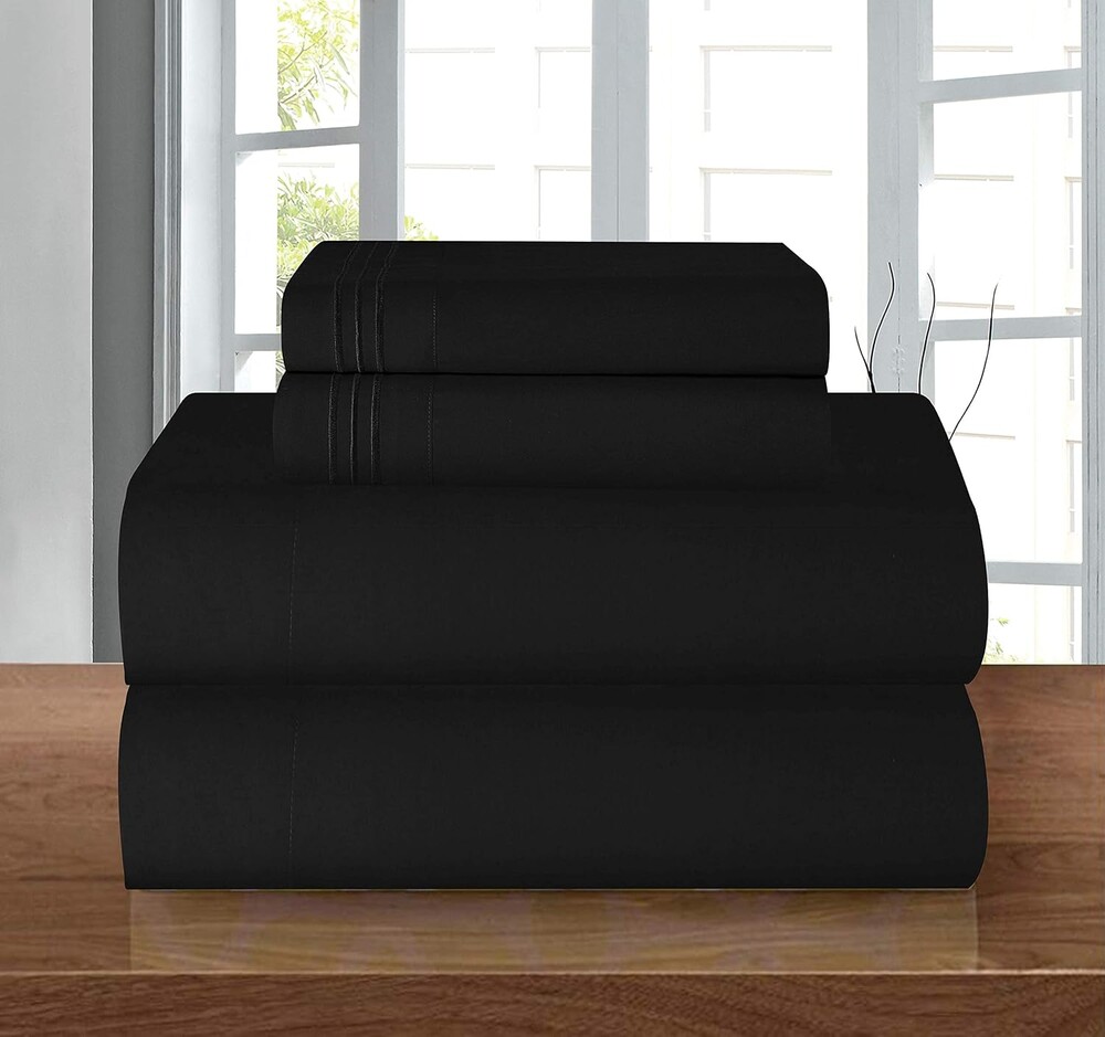 Elegant Comfort 1500 Premier Hotel Quality 4-Piece Bed Sheet Sets, Deep Pockets - Luxurious Wrinkle Free & Fade Resistant, Queen, Black