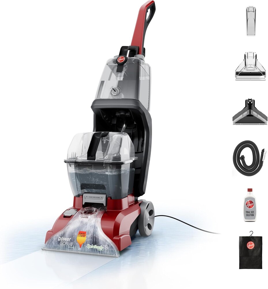 Hoover PowerScrub Deluxe Carpet Cleaner Machine, Deep Cleaning Carpet Shampooer Machine, SpinScrub Brushes, HeatForce Drying, Pet & Upholstery Tools, Pair with Hoover Carpet Cleaner Solution