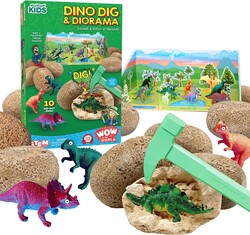 Wow in the World Dino DIG & Diorama | 10 Dig-Out Plaster Dinosaur Eggs, Prehistoric DIY Diorama, Companion Audio Content, Bonus Reusable Science Tool, STEM Toy for Kids 4+ by Thames & Kosmos