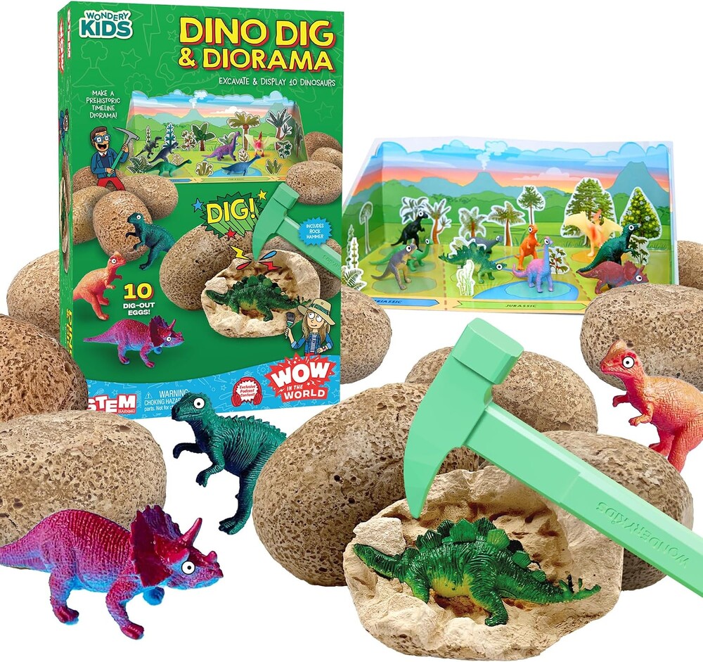 Wow in the World Dino DIG & Diorama | 10 Dig-Out Plaster Dinosaur Eggs, Prehistoric DIY Diorama, Companion Audio Content, Bonus Reusable Science Tool, STEM Toy for Kids 4+ by Thames & Kosmos
