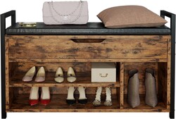 IRONCK Shoe Storage Bench, Entryway Bench with Lift Top Storage Box, Metal and Board Bench for Entryway, Two Tier Shoe Rack Organizer for Entryway, Hallway, Industrial, Vintage Brown
