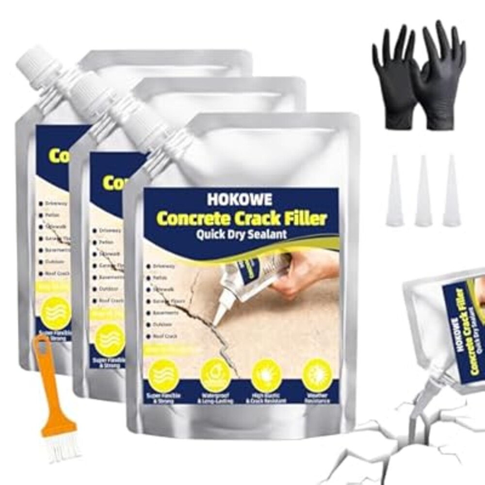 Concrete Crack Filler 3-Pack, Gray Self-Leveling Cement Crack Filler, Waterproof Quick-Dry Sealant for Driveway, Foundation, Patio, Walkway & Outdoor Concrete Repair