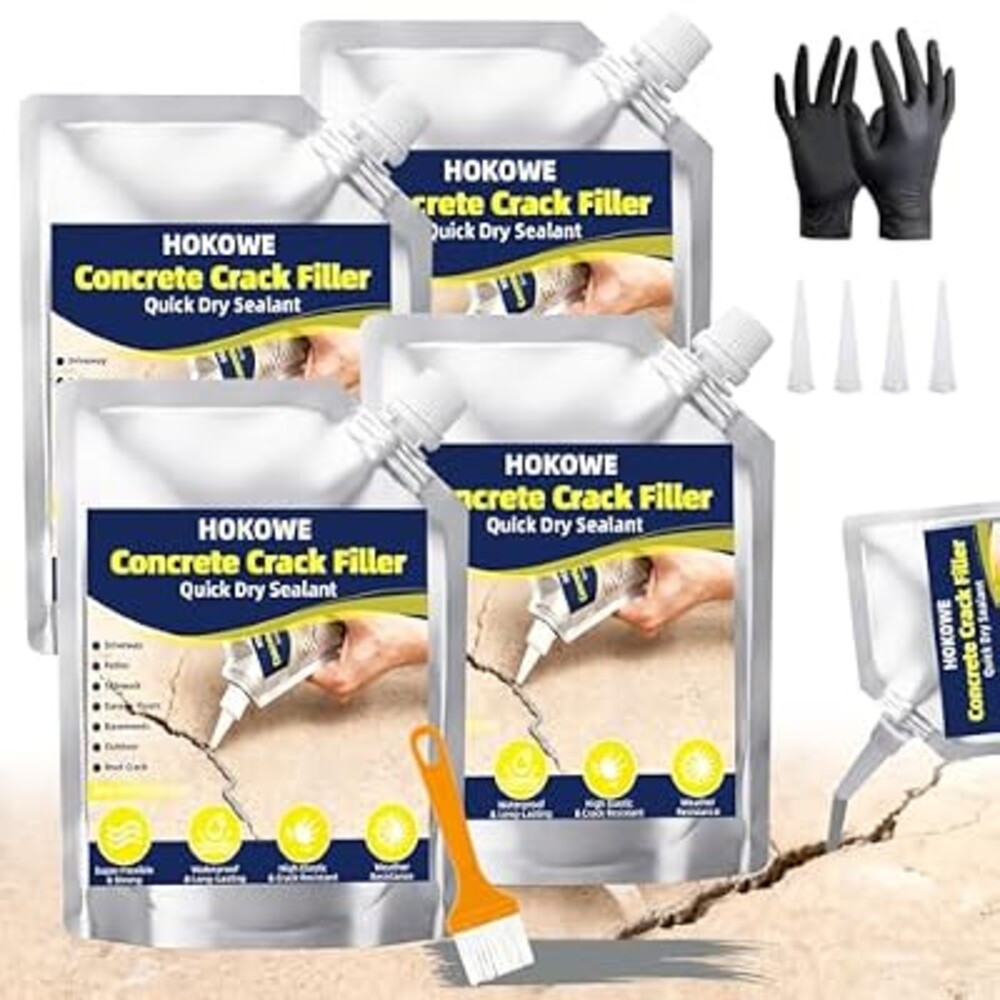 Concrete Crack Filler 4-Pack, High Elasticity Cement Crack Filler, Self-Leveling Waterproof Sealant for Driveway, Patio, Sidewalk, Asphalt， Garage and Outdoor Concrete Joint Repair (Gray)