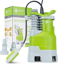 Green Expert 1.5HP Submersible Sump Pump High Flow 5000GPH 25ft Power Cord Manual Automatic On/Off for Water Removal from Basement Sump Pit Pools Hot Tub Spas Garden Pond