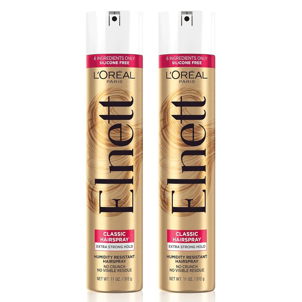 L'Oreal Paris Elnett Classic Hairspray, Suitable for Color Treated Hair, up to 72HR Extra Strong Hold Formula with Humidity Resistant Frizz Control, Hairspray with Soft Brushable Finish, 11 oz, 2 Pack