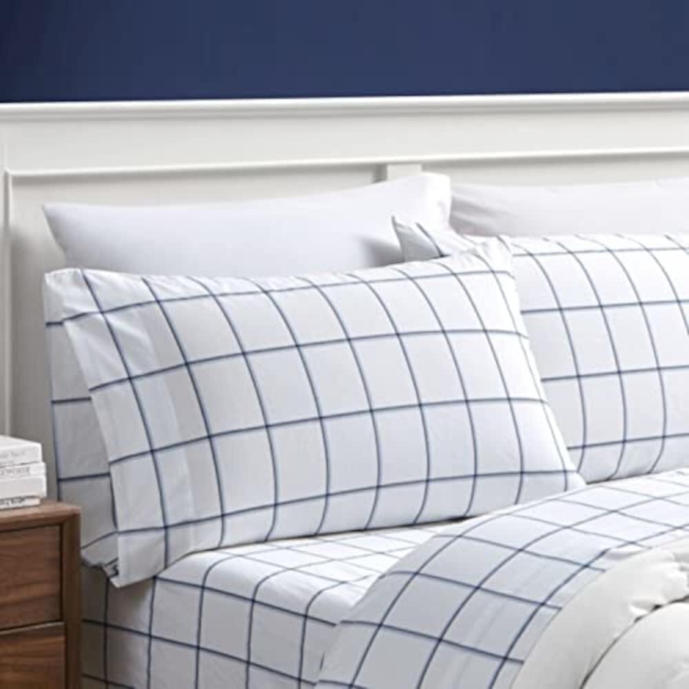 Nautica - Twin Size Sheet Set, Crisp Cotton Percale Bedding with Matching Pillowcase, Fully Elastic Fitted Sheet, Deep Pocket, Nautical Room Decor, Breathable All-Season Comfort (Plot Blue)