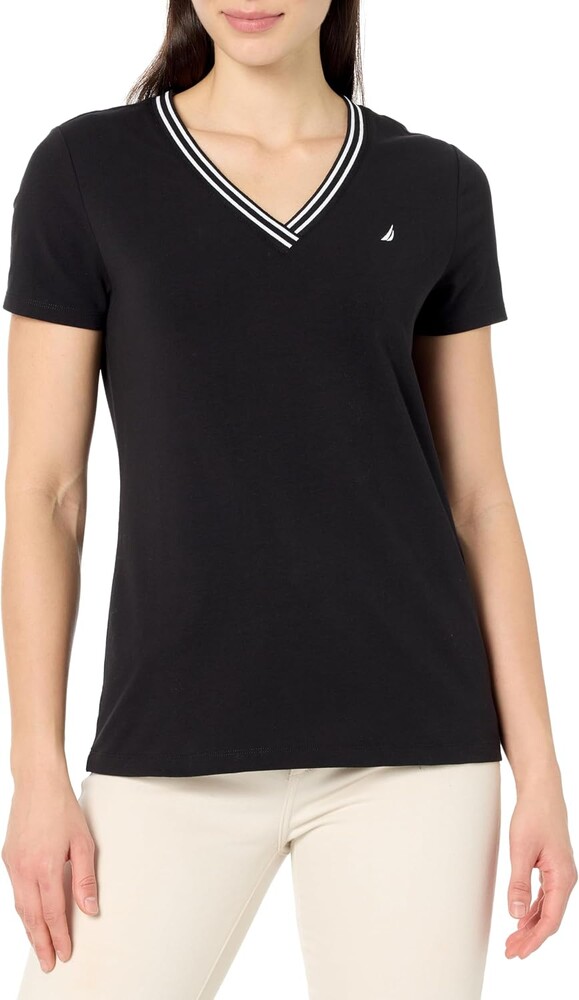 Nautica Women's Solid V-Neck Short Sleeve T-Shirt