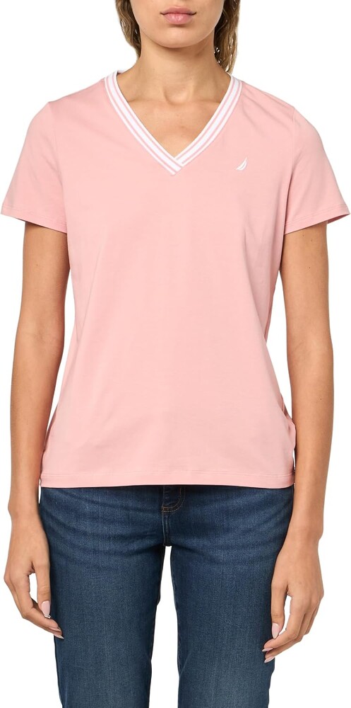 Nautica Women's Solid V-Neck Short Sleeve T-Shirt