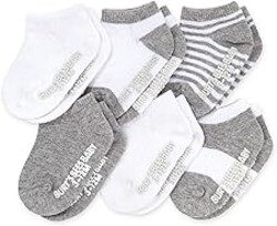 Burt's Bees Baby Baby Girls' Ankle Socks with Non-Slip Grips (6-Pack)
