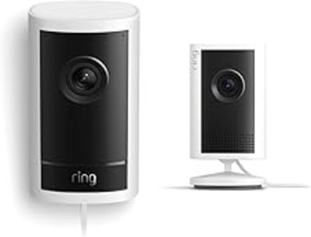 Ring Outdoor Cam Pro, Plug-In (Newest Model), White with Indoor Cam Plus (Newest Model), White