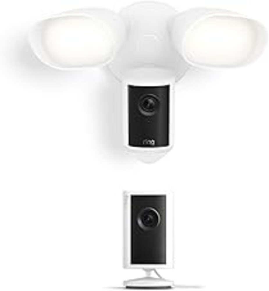 Ring Floodlight Cam Pro (Newest Model), White with Indoor Cam Plus (Newest Model), White