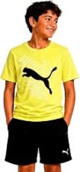 PUMA Boys T-Shirt - Cat Logo T-Shirt for Boys - Athletic Crewneck Short Sleeve Tee (S-XL), Size Large, Green/Yellow