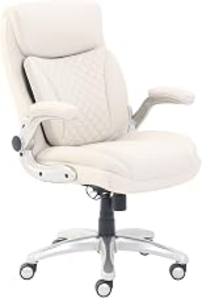 Amazon Basics Ergonomic Executive Office Desk Chair with Lumbar Support, Flip-up Armrests, Adjustable Height, Cream Leather