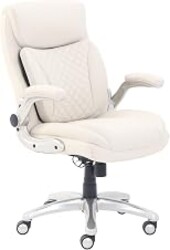 Amazon Basics Ergonomic Executive Office Desk Chair with Lumbar Support, Flip-up Armrests, Adjustable Height, Cream Leather