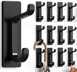 pickpiff 12 Pack Wall Hooks for Coat and Towel: 13LB Adhesive Door Hanger Stick on, Black