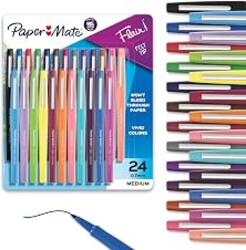 Paper Mate Flair Felt Tip Pens, Medium Point, Assorted Colors, 24 Count - Home, Office, Back to School, Teacher Supplies