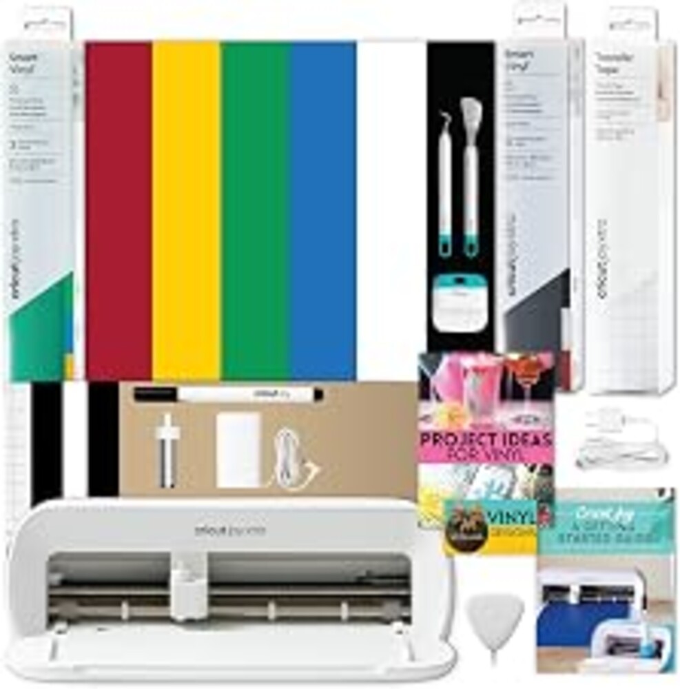Cricut Joy Xtra Cutting Machine and Smart Vinyl Bundle for Labels, Decals & Custom Projects - Includes Rainbow Permanent Vinyl, Transfer Tape, Tools & Design Guides