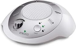 Homedics SoundSleep White Noise Sound Machine, Silver, Small Travel Size with 6 Relaxing Nature Sounds, Portable Therapy for Home, Office, Nursery, Auto-Off Timer