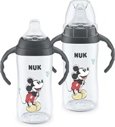 NUK First Choice Mickey Mouse Large Learner Cup 2.0, 10oz. Sippy Cup with Handles, Spill Proof, Leak Proof Soft Straw Cup, 2-pack
