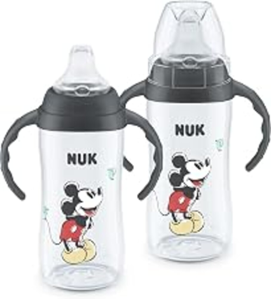NUK First Choice Mickey Mouse Large Learner Cup 2.0, 10oz. Sippy Cup with Handles, Spill Proof, Leak Proof Soft Straw Cup, 2-pack
