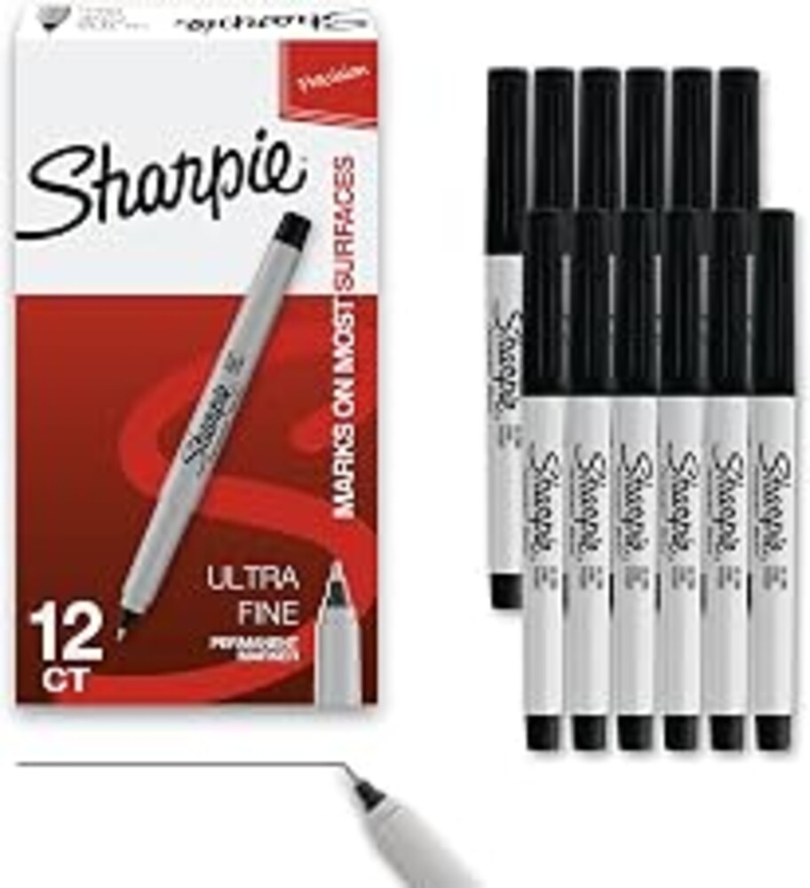 Sharpie Permanent Markers, Ultra Fine Tip, Black, 12 Count - Quick Drying, Fade Resistant