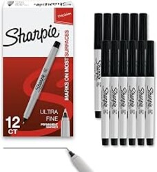 Sharpie Permanent Markers, Ultra Fine Tip, Black, 12 Count - Quick Drying, Fade Resistant