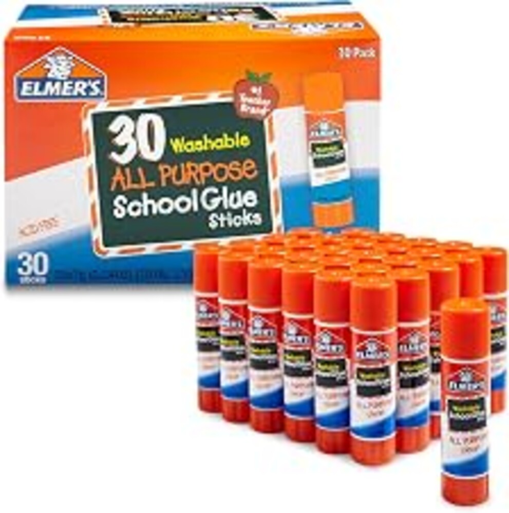 Elmer's All Purpose School Glue Sticks, Acid-Free and Washable, Clear, 7 Grams, 30 Count - Craft Projects, Poster, Classroom Supplies, #1 Teacher Brand