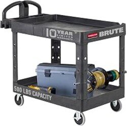 Rubbermaid Commercial Products 2-Shelf Utility/Service Cart, Medium, Black, Lipped Shelves, Ergonomic Handle, 500 Lbs Capacity, forfor Warehouse/Garage/Cleaning/Manufacturing