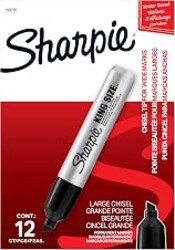 Sharpie King Size Permanent Markers, Chisel Tip, Black, 12 Count - Thick Poster Markers, Heavy Duty For Work & Industrial Use, High Capacity Ink Supply, For Paper, Metal, Plastic, And More