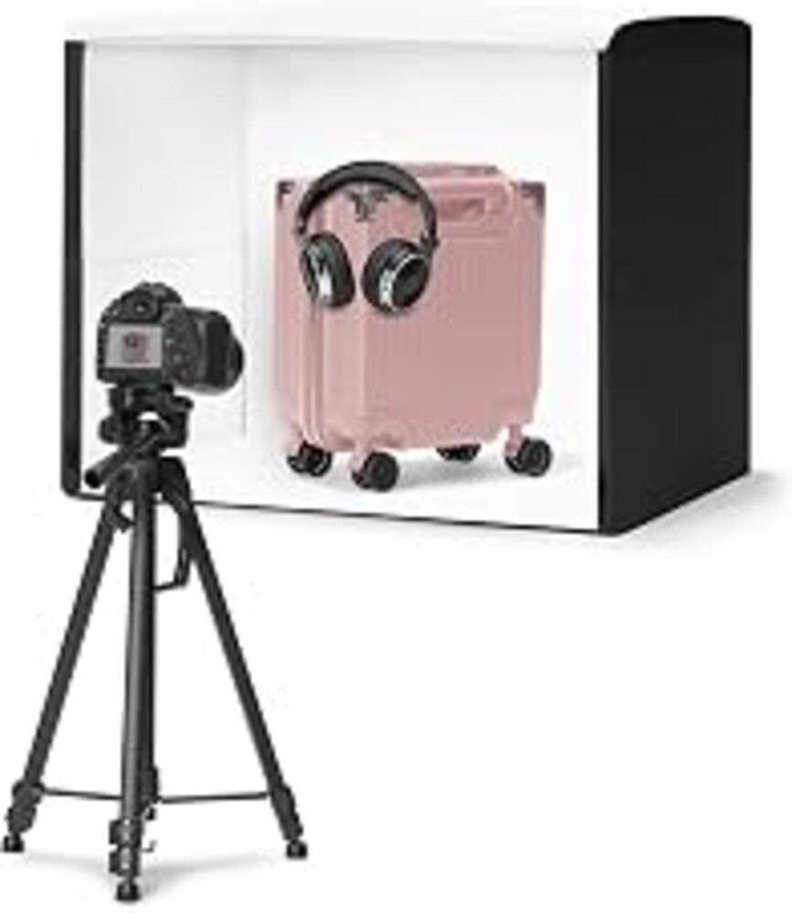 Amazon Basics Portable Foldable Photo Studio Box with LED Lights for Product Photography, 25 x 30 x 25 Inches, White Backdrop, Black