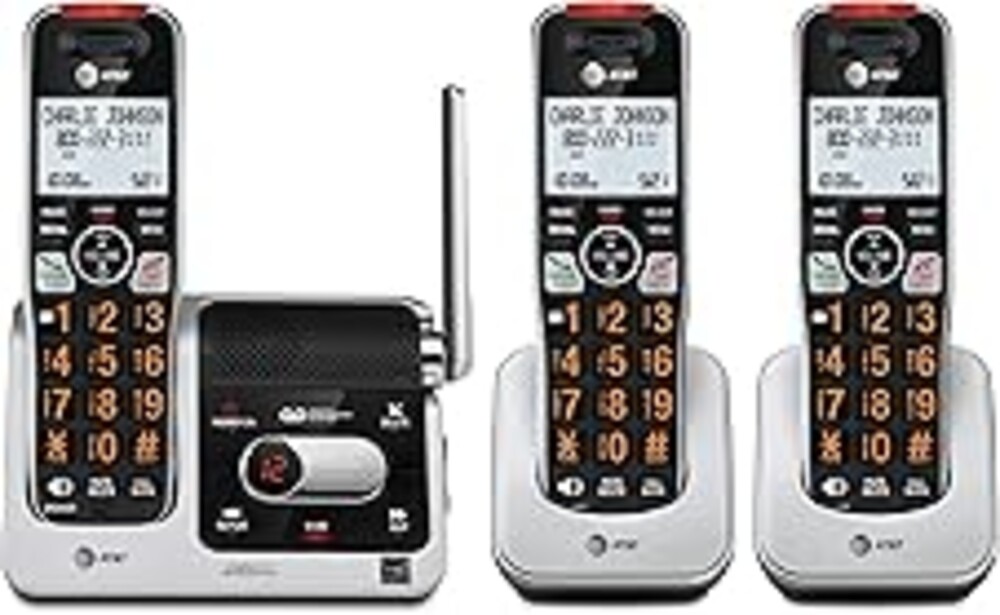 AT&T BL102-3 DECT 6.0 3-Handset Cordless Phone for Home with Answering Machine, Call Blocking, Caller ID Announcer, Audio Assist, Intercom, and Unsurpassed Range, Silver/Black