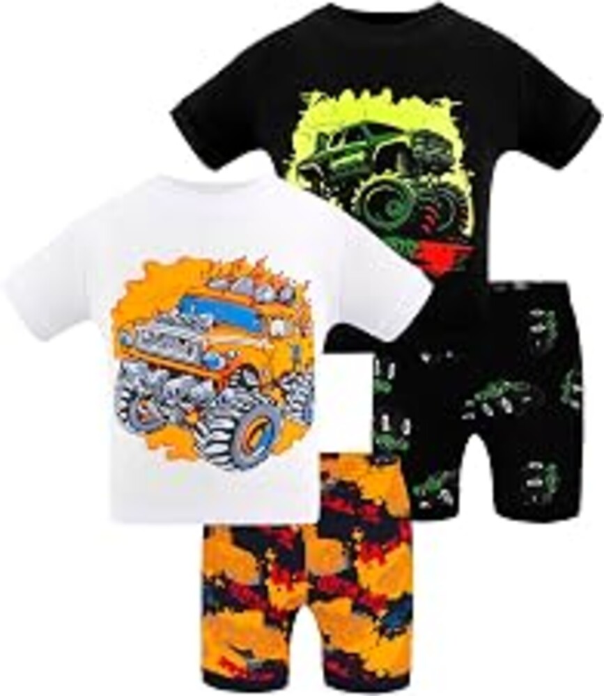 DAUGHTER QUEEN Boys Summer Pajamas Set 100% Cotton 4 Pieces Sleepwear Size 18 Months-12 Years