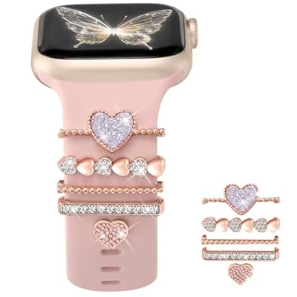 DGege 5pcs Charm Bands Compatible with Apple Watch Bands for Women 40mm 38mm 41mm 44mm 42mm 45mm 46mm 49mm,Soft Silicone Decorative Ring Loops Strap for iWatch Series 11/10 9 8 7 6 5 4 3 2 1 SE/Ulta