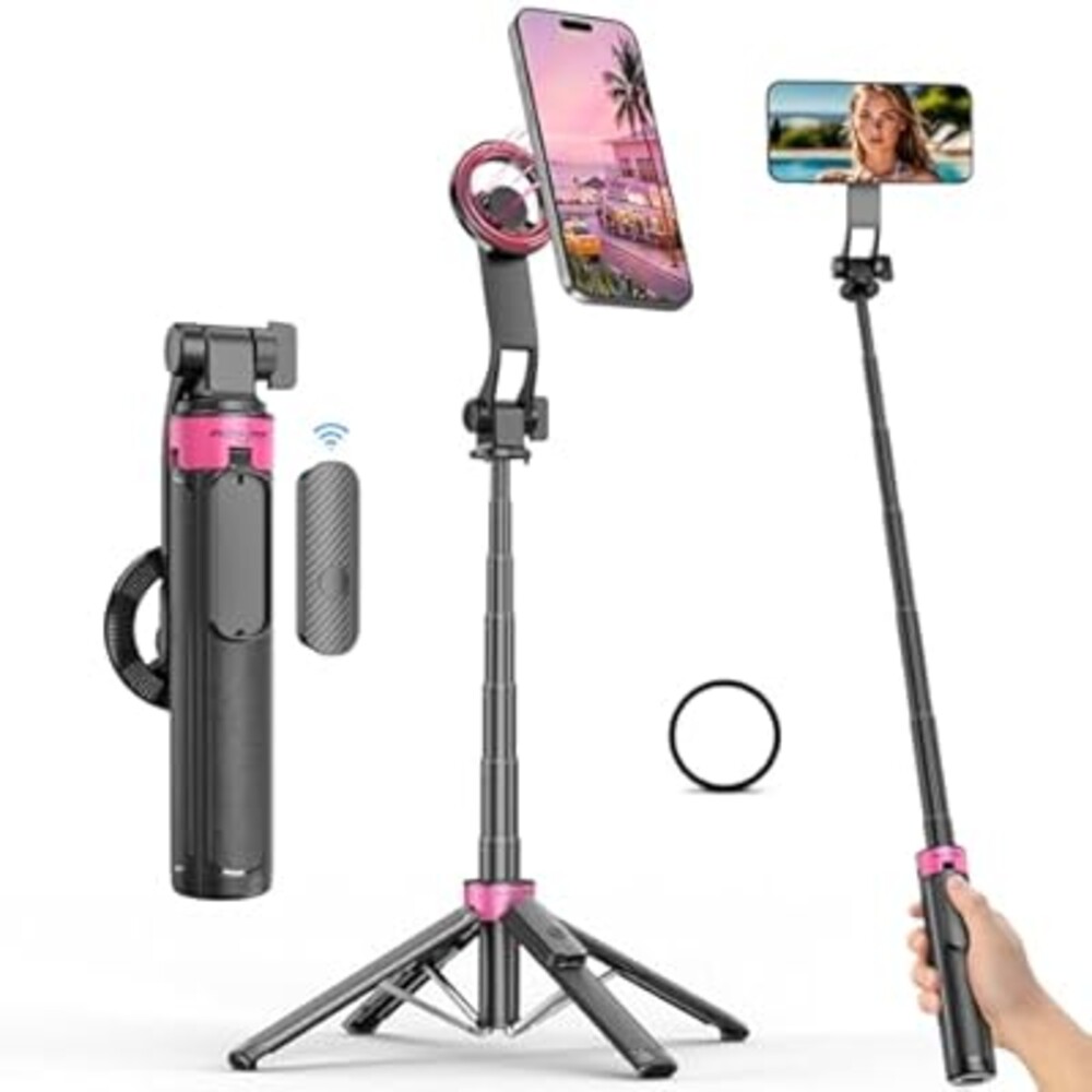 ACKIMA 3-in-1 Magnetic Selfie Stick Tripod for iPhone, 37'' 360° Rotation Phone Tripod with Wireless Remote, 4-Leg Extendable Phone Tripod for Hands-Free Video Recording,Gym,Selfies,Travel Tripods