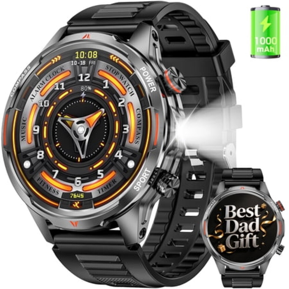 Haulvean Smart Watch 1.7" Smartwatch (Metal Body) with 1000mAh Battery/IP68 Waterproof/100+ Sports Modes, Outdoor Sports, Fitness Tracker fits for Android and iPhone Devices (Black)