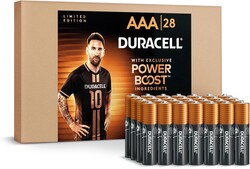 Duracell x Messi Limited Edition Coppertop AAA Alkaline Batteries with Power Boost Ingredients, 28 Count (Pack of 1), Long-Lasting Alkaline in Re-closable Pack for Quick Access and Organized Storage