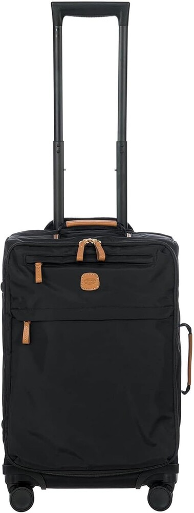 Bric's X-Travel 21” Carry-On Spinner – Airline Approved Luxury Softside Luggage with 360° Wheels, Recycled Water-Resistant Fabric, Interior Pockets, and Leather Details – Black