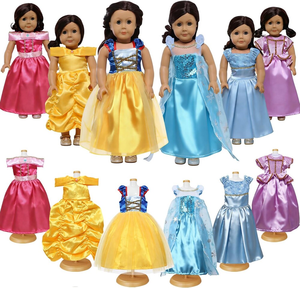 American 18 inch Doll Clothes Accessories -6Pcs Different Princess Costume Gift Fits All 18-inch Girl Dolls