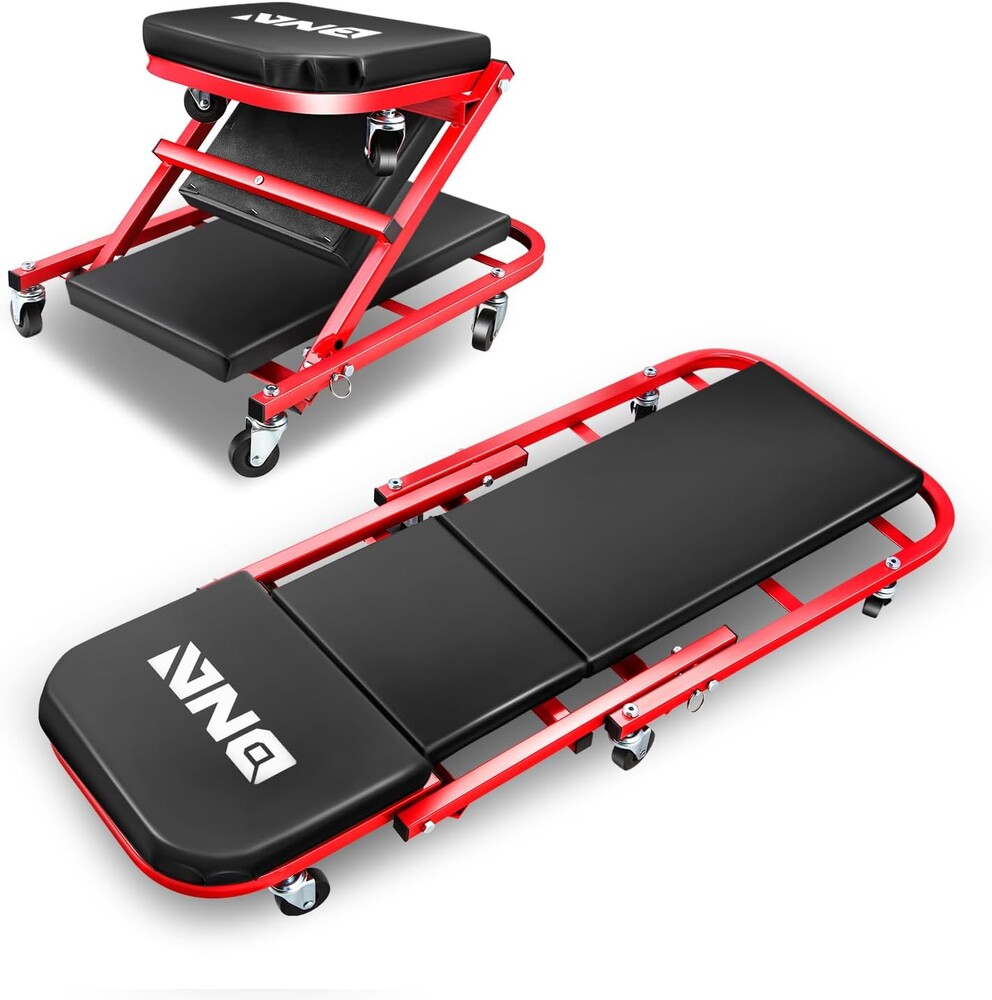 ‎DNA MOTORING TOOLS-00186 40 Inches 2 IN 1 Rolling Folding Car Creeper/Seat, 6 Pcs 2" Casters, 150kg Weight Capacity, Red
