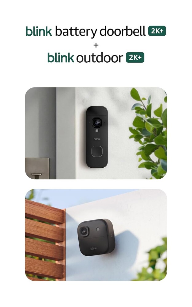 Blink Battery Doorbell 2K+ (newest model) and Outdoor 2K+ (newest model) — Wireless smart security, 2K video, enhanced audio. Sync Module Core included - 3 Cameras + Battery Doorbell 2K+ (Black)