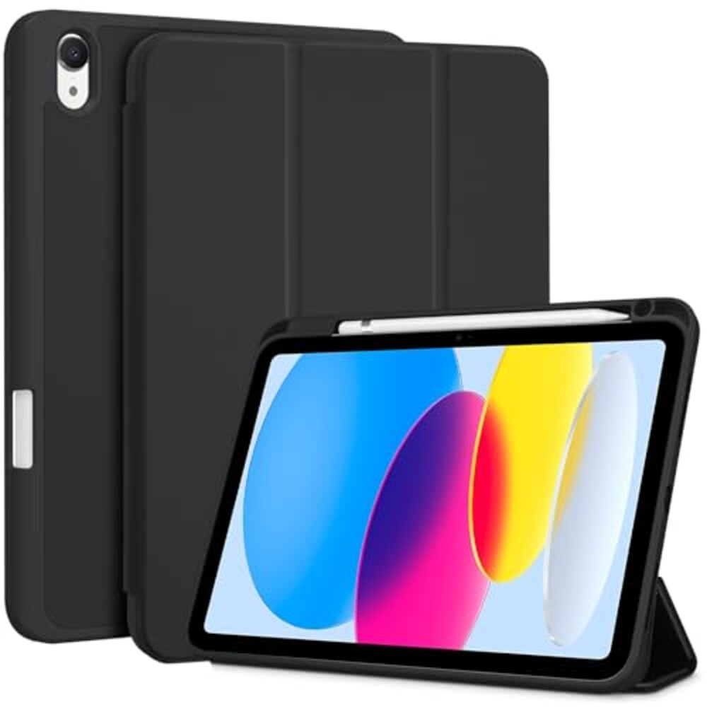 ProCase for iPad (A16) 11th Generation 11 Inch 2025/ iPad 10th Generation 10.9 Inch 2022 Case with Pencil Holder, Hybrid Cover with Soft TPU Back, Supports Touch ID, Auto Wake/Sleep -Black