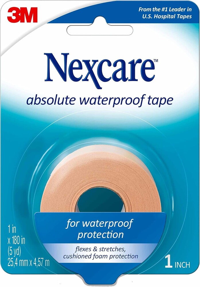 Nexcare Absolute Waterproof Tape, Flexible Foam Medical Tape, Secures Dressing and Keeps Wounds Dry - 1 In x 5 Yds, 1 Roll of Tape