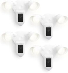 Ring Floodlight Cam Wired Plus, Outdoor home or business security with motion-activated 1080p HD video and floodlights, 4-pack, White