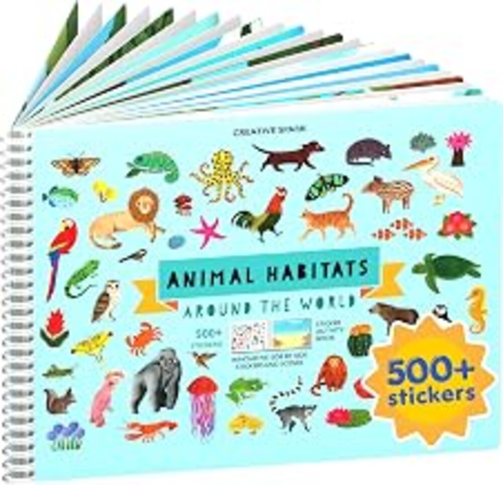 CUPKIN Animals Habitat 500+ Kids Sticker Book Toddler Airplane Travel Activity Coloring and Sticker Book, Road Trip Essentials, 12 Coloring Pages + 12 Scenes for Ages 2–8 Years