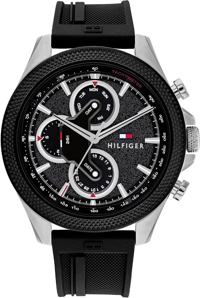Tommy Hilfiger Men's Multifunction Quartz Watch – 46mm Stainless Steel Case, Racing-Inspired Design, 5 ATM Water Resistant, Elegant Modern Timepiece, Gift for Him