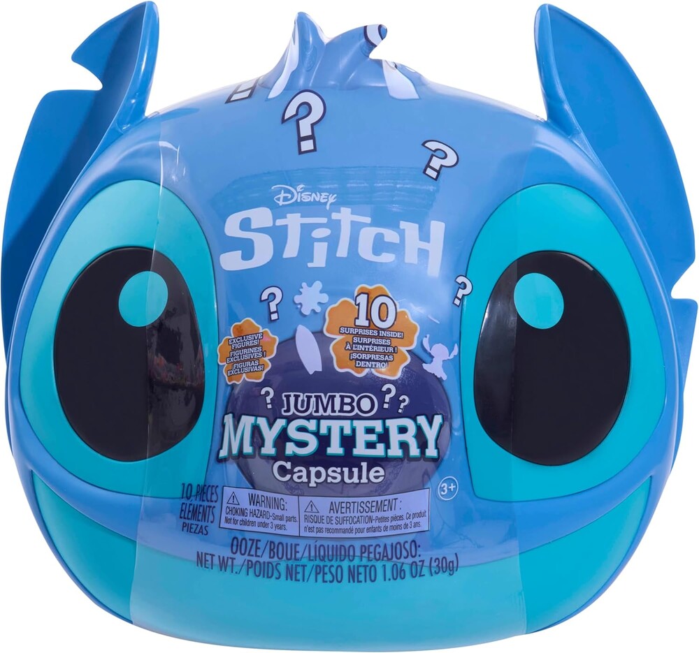 Disney Stitch Jumbo Mystery Capsule 9-Inch Figure Head Blind Box – 10 Surprise Toys, Plush, Mini Figures, Accessories & Stickers – Reusable Display Storage – Kids Toy Ages 3 and Up by Just Play