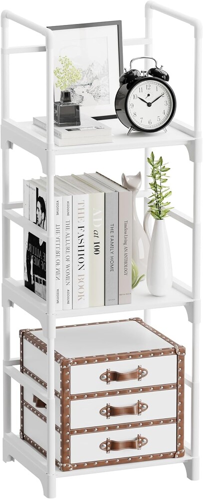 FIDUCIAL HOME 3 Tiers Small Bookshelf White Open Short Book Shelf | Narrow Skinny Slim Thin Small Spaces for Space Saving, Easy to Assemble, 12"L x 10"W x 33.6"H