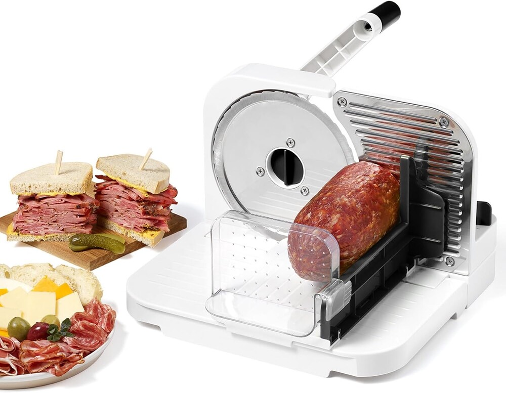 Starfrit Deli Slicer, Slices Meat, Cheese, Bread, 6.5" Stainless Steel Blade, Adjustable Thickness Knob, Nestable for Easy Storage, 2-in-1 Fruit and Vegetable